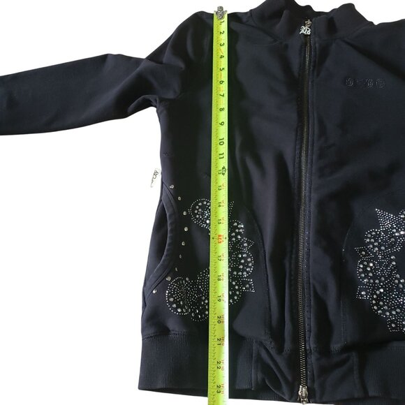 BCBG Maxazria Womens Y2K Black‎ Rhinestone Studded Track Jacket Size M Bling - Picture 11 of 12